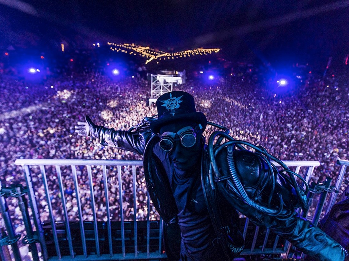 Performer at Boomtown Festival's Sector 6 Stage