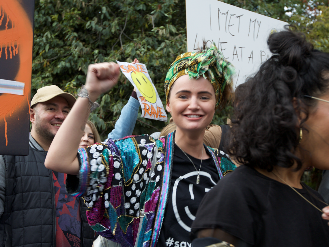Evie Bool protesting to save London Nightlife