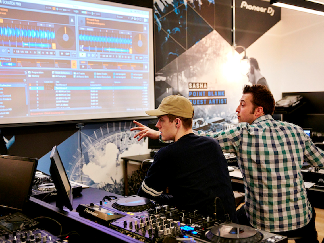 Student learning electronic music production at Point Blank