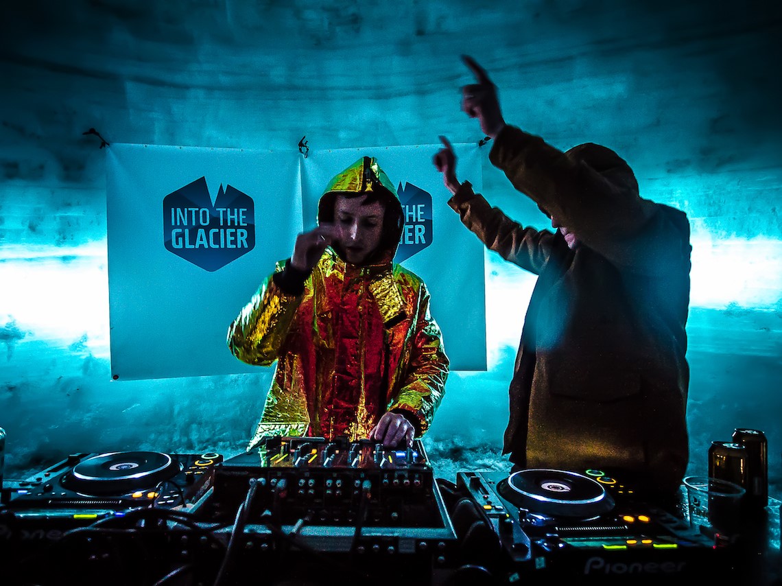 A DJ plays at Into The Glacier in Iceland