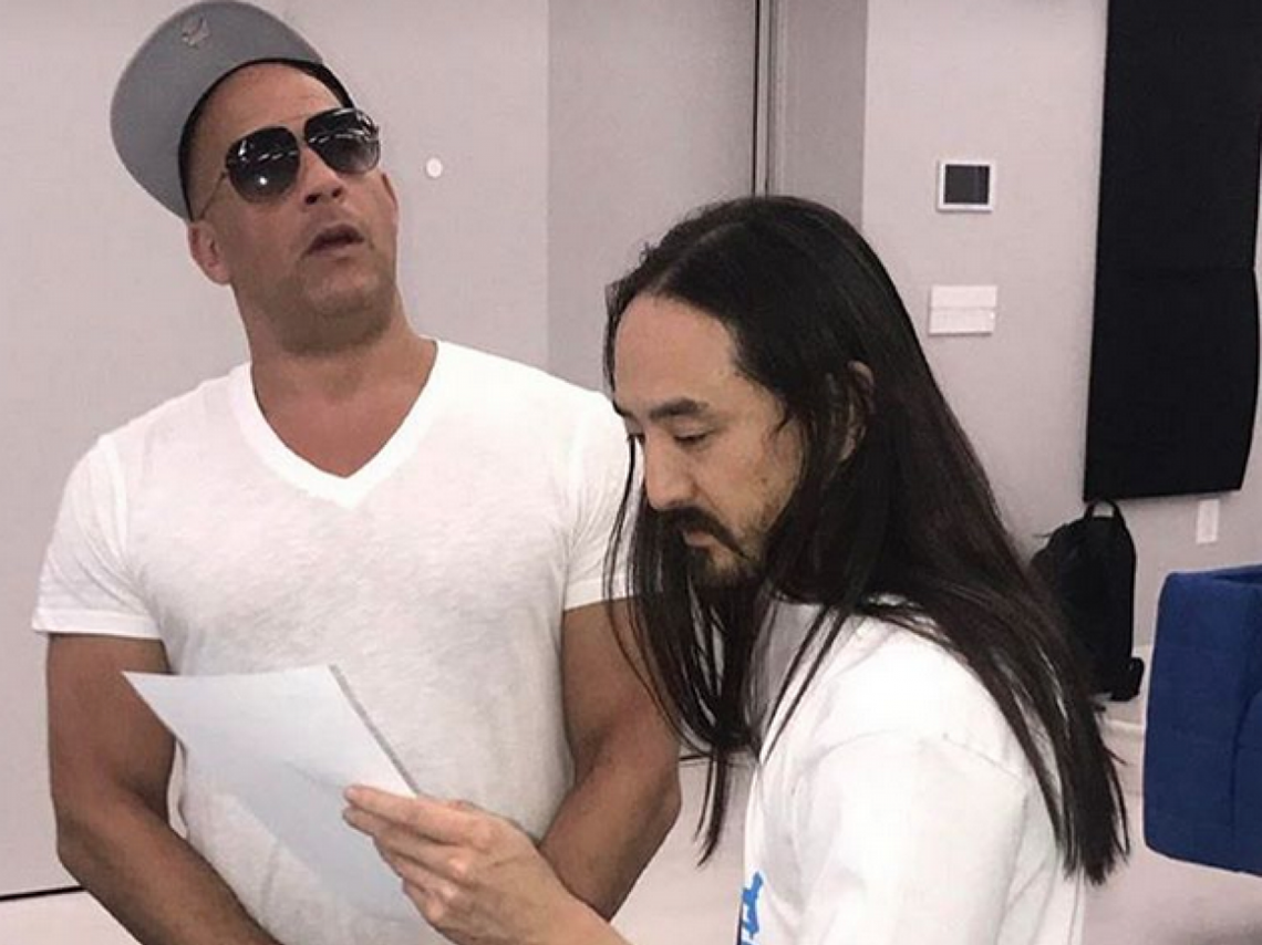 Vin Diesel and Steve Aoki working on an EDM track