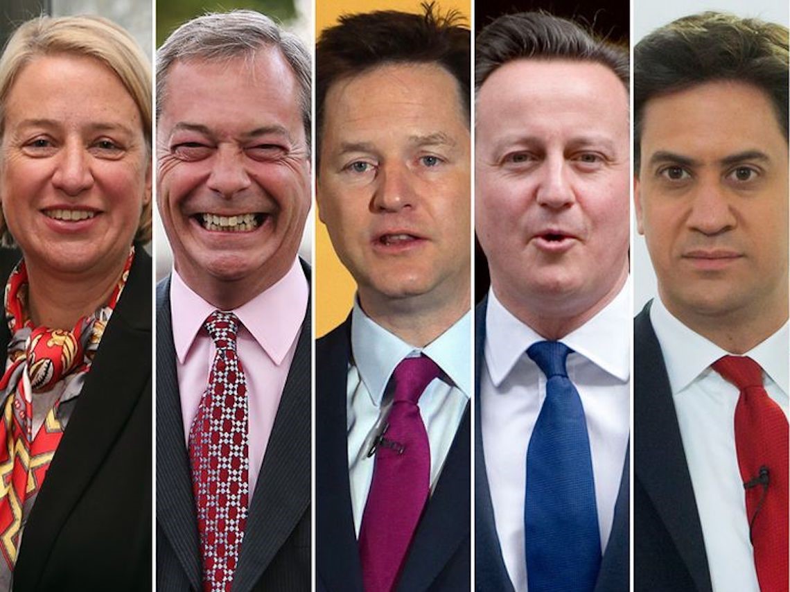 Natalie Bennett Nigel Farrage Nick Clegg David Cameron Ed Milliband